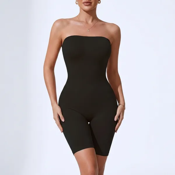 Black_Strapless_Body_Shaping_Romper_For_Women