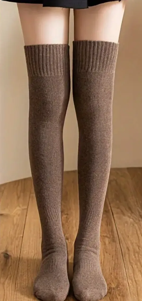 Brown_Cotton_Ribbed_Knee_High_Socks_For_Women