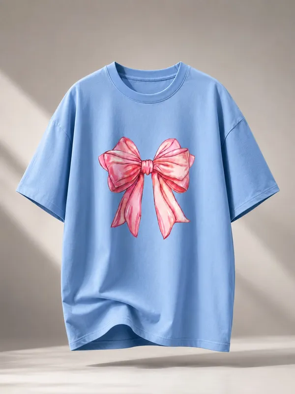 Blue_Oversized_Bow_Print_T-Shirt_for_Women