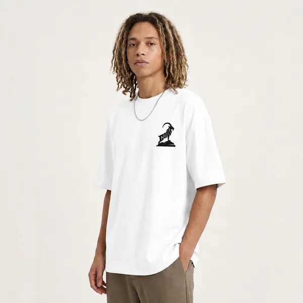 White_Oversized_T-Shirt_With_Goat_Logo_For_Men