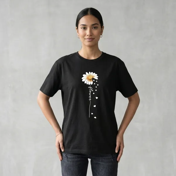 Black_French_Terry_Cotton_Flower_Graphic_Print_T-Shirt_For_Women