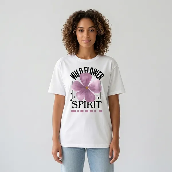 White_Wildflower_Spirit_Graphic_Print_Casual_T-Shirt_For_Women