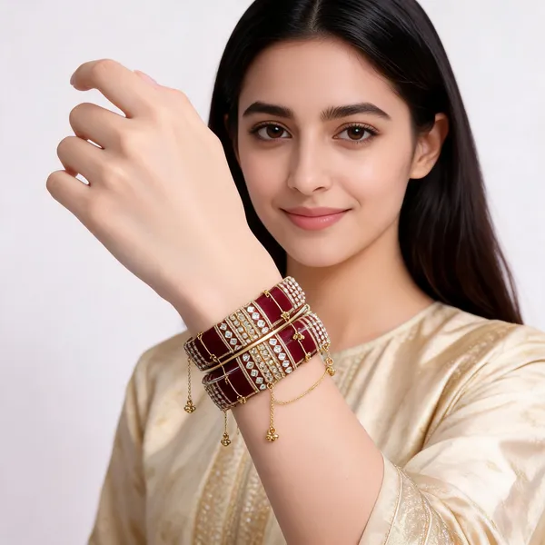 Maroon_Gold_Kundan_Stone_Studded_Hand_Chain_Bridal_Bangle_Set_For_Women