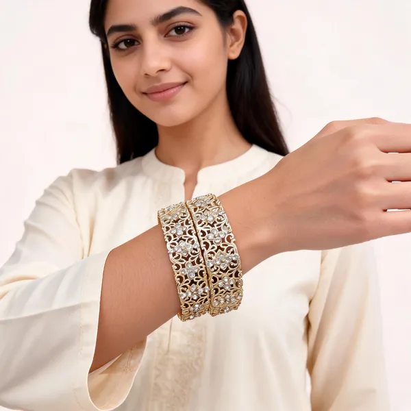 Gold_Metal_Stone_Studded_Filigree_Bangle_Set_For_Women