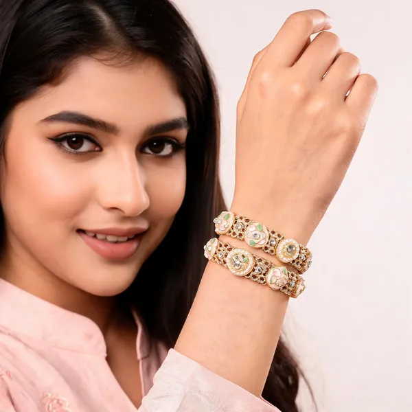 Gold_Metal_Pearl_Kundan_Meenakari_Floral_Bangles_For_Women