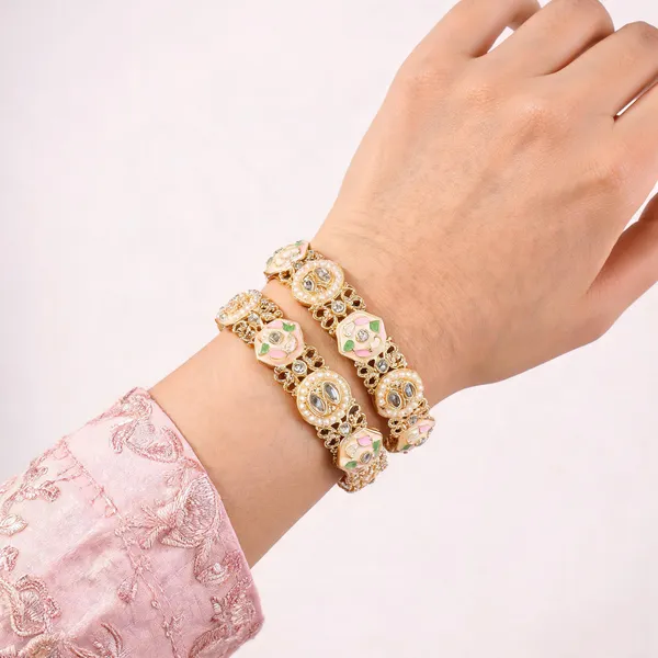 Gold_Metal_Pearl_Kundan_Meenakari_Floral_Bangles_For_Women