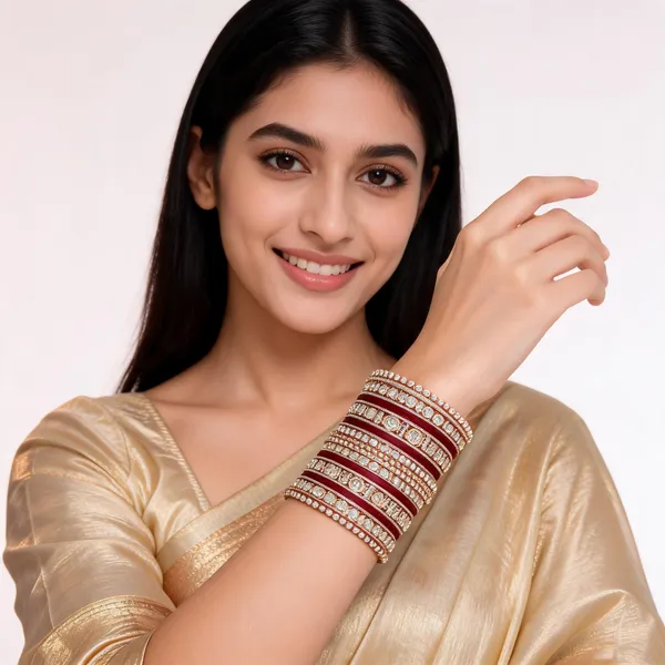 Maroon_Gold_Toned_Stone_Studded_Bridal_Bangle_Set_For_Women