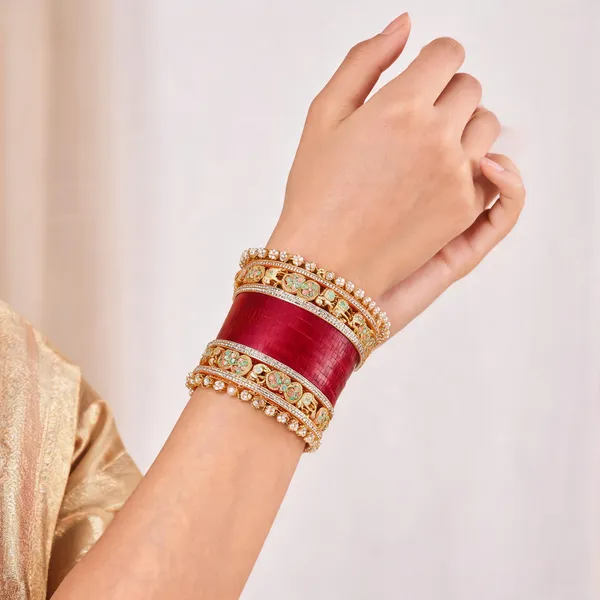 Red_Maroon_Gold_Kundan_Pearl_Elephant_Motif_Bridal_Bangle_Set_For_Women