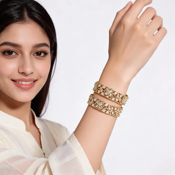 Gold_Metal_Kundan_Floral_Cutwork_Bangle_Set_For_Women