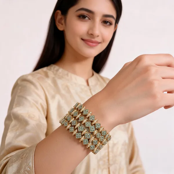 Gold_Metal_Diamond_Lattice_Stone_Studded_Wide_Cuff_Bangle_For_Women