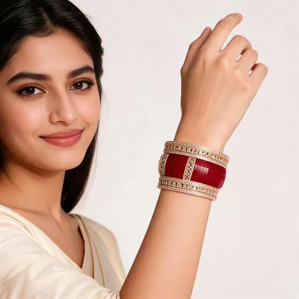 Maroon_Gold_Stone_Studded_Metallic_Bridal_Bangle_Set_For_Women