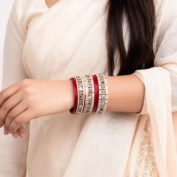 Red_White_Mirror_Work_Stone_Embellished_Bridal_Bangle_Set_For_Women