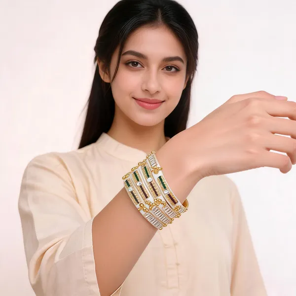 White_Gold_Kundan_Enamel_Lacquer_Bridal_Bangle_Set_For_Women