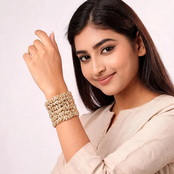 Gold_Metal_Kundan_Floral_Swirl_Bangle_Set_For_Women