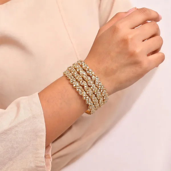 Gold_Metal_Kundan_Floral_Swirl_Bangle_Set_For_Women