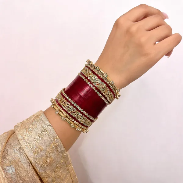 Maroon_Gold_Stone_Studded_Floral_Bridal_Chuda_Bangle_Set_For_Women