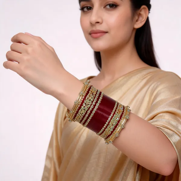 Maroon_Gold_Stone_Studded_Floral_Bridal_Chuda_Bangle_Set_For_Women