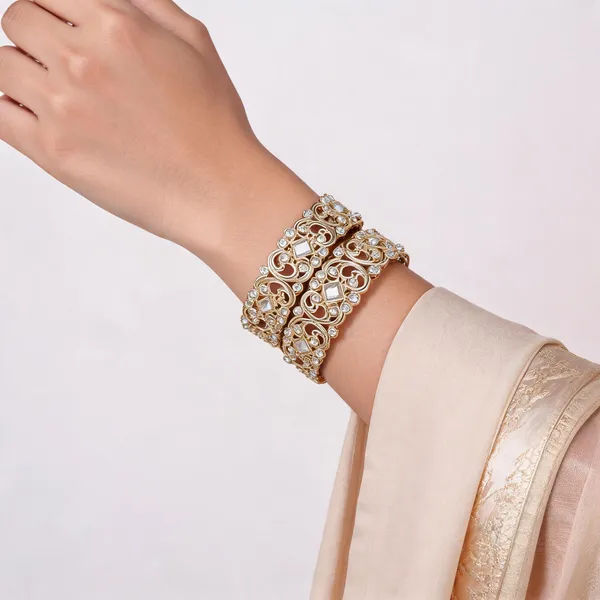 Gold_Metal_Filigree_Scrollwork_Kundan_Stone_Bangles_For_Women