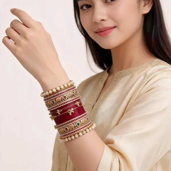 Maroon_Gold_Elephant_Motif_Stone_Studded_Bridal_Chuda_Set_For_Women