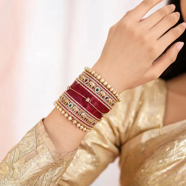 Maroon_Gold_Elephant_Motif_Stone_Studded_Bridal_Chuda_Set_For_Women