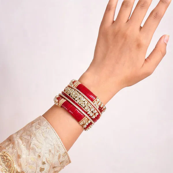 Maroon_Gold_Metal_Stone_Studded_Kada_Bangle_Set_For_Women