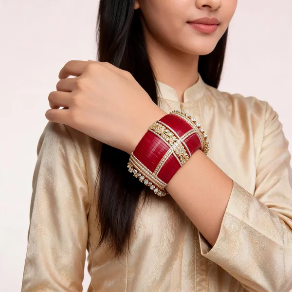 Maroon_Gold_Metal_Stone_Studded_Kada_Bangle_Set_For_Women