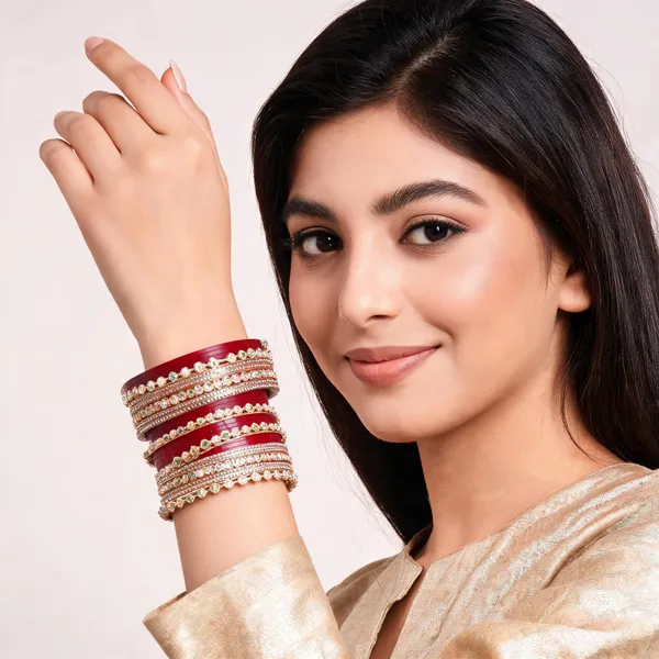 Red_Gold_Multicolour_Stone_Floral_Bridal_Bangle_Set_For_Women