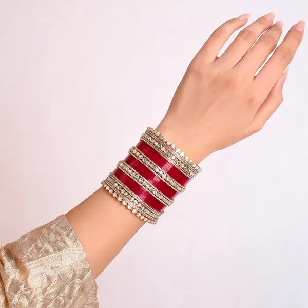 Red_Gold_Multicolour_Stone_Floral_Bridal_Bangle_Set_For_Women