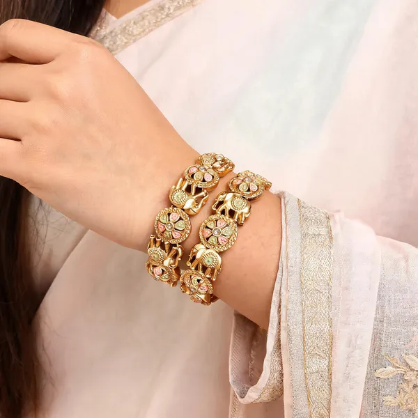 Gold_Metal_Elephant_Motif_Antique_Stone_Bangles_For_Women