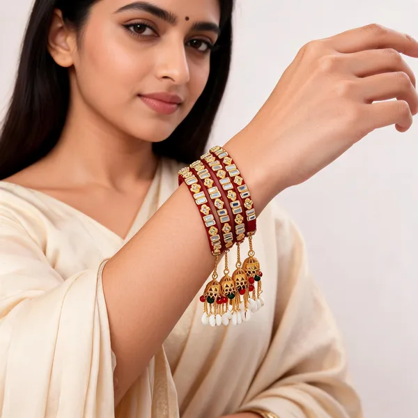 Maroon_Gold_Kundan_Pearl_Latkan_Bridal_Bangle_Set_For_Women