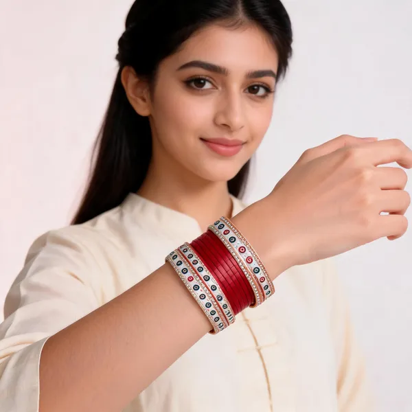 Red_Lacquer_Stone_Studded_Bridal_Bangle_Set_For_Women