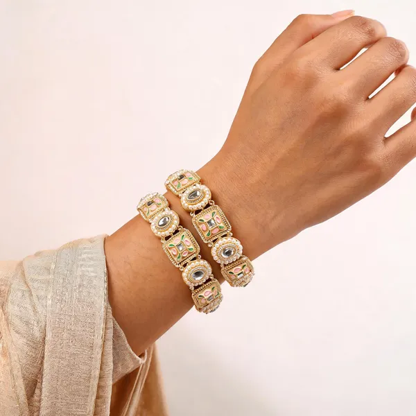 Gold_Metal_Kundan_Pearl_Meenakari_Studded_Bangles_For_Women