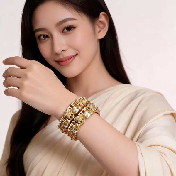 Gold_Metal_Elephant_Motif_Enamel_Stone_Studded_Bangles_For_Women