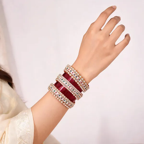 Maroon_Kundan_Pearl_Stone_Bridal_Chuda_Bangle_Set_For_Women