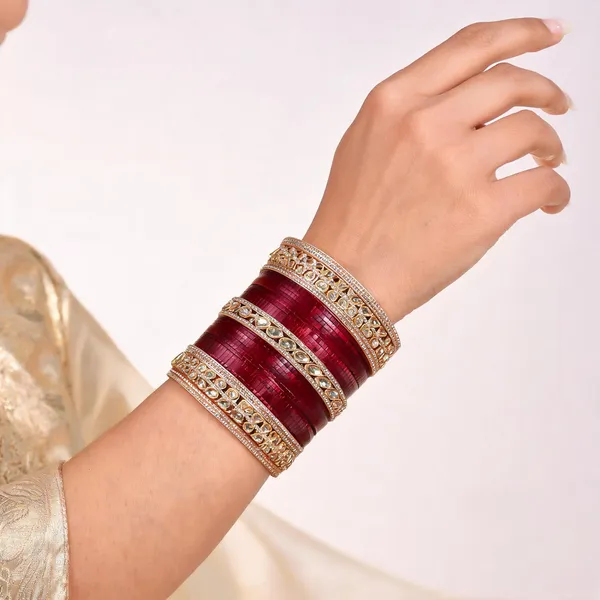 Maroon_Gold_Kundan_Mirror_Stone_Bridal_Chuda_Bangle_Set_For_Women