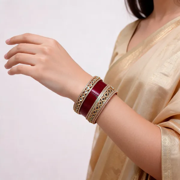 Maroon_Gold_Kundan_Stone_Floral_Broad_Chura_Bridal_Bangle_Set_For_Women