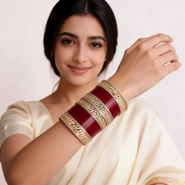 Maroon_Gold_Floral_Cutwork_Bridal_Chuda_Bangle_Set_For_Women