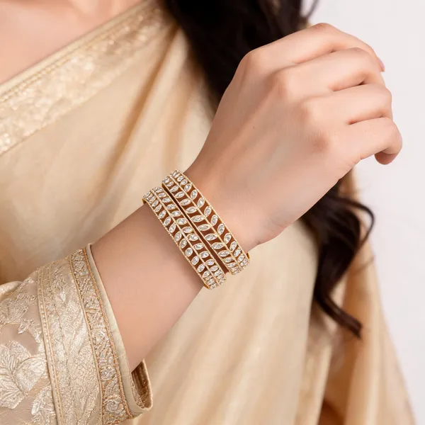 Gold_Metal_Leaf_Pattern_Stone_Studded_Bangles_For_Women