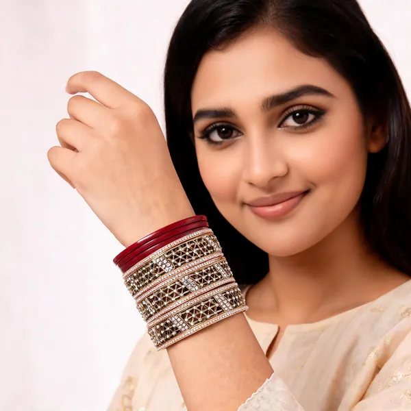 Maroon_Gold_Metal_Stone_Studded_Bridal_Chuda_Bangle_Set_For_Women