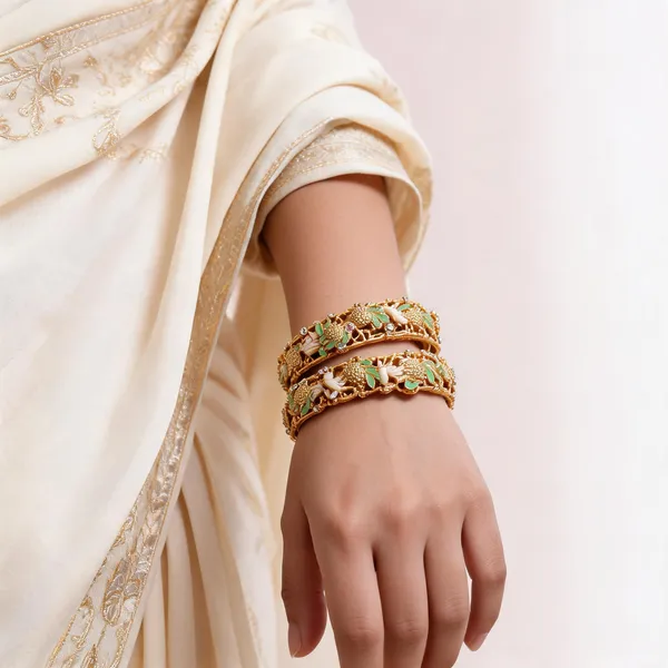 Gold_Metal_Floral_Enamel_Stone_Studded_Bangles_For_Women