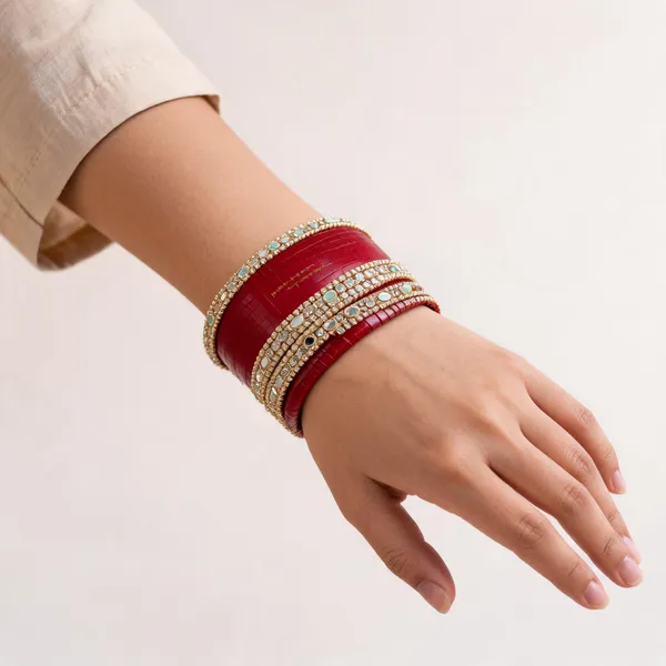 Maroon_Gold_Lacquer_Stone_Mirror_Studded_Bangle_Set_For_Women