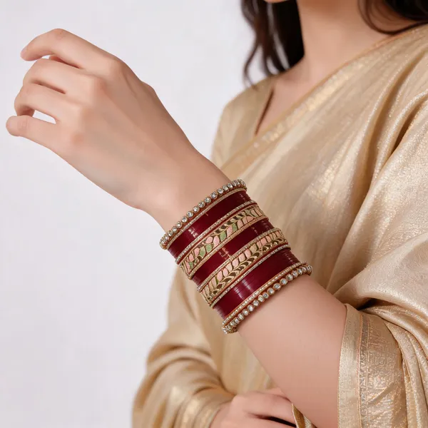 Maroon_Gold_Stone_Embellished_Bridal_Bangle_Set_For_Women