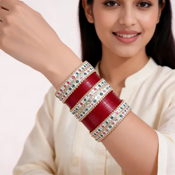 Maroon_Gold_Lac_Mirror_Work_Bridal_Bangle_Set_For_Women
