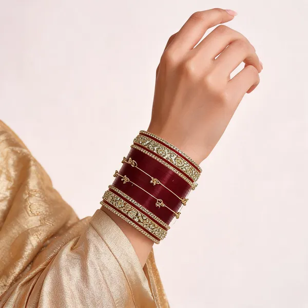 Maroon_Gold_Stone_Studded_Floral_Bridal_Chuda_Bangle_Set_For_Women