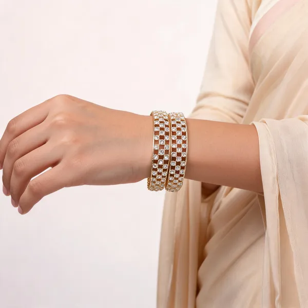 Gold_Metal_Cutwork_Faux_Diamond_Studded_Bangles_For_Women