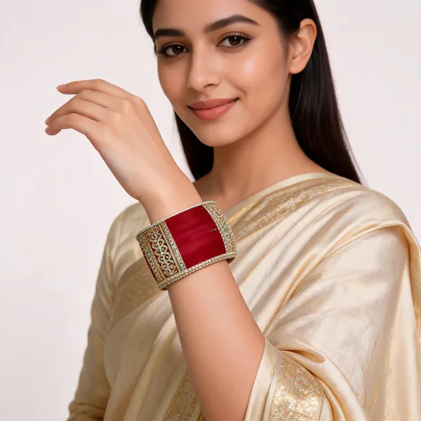 Red_Velvet_Gold_Stone_Studded_Bridal_Kada_Bangle_Set_For_Women