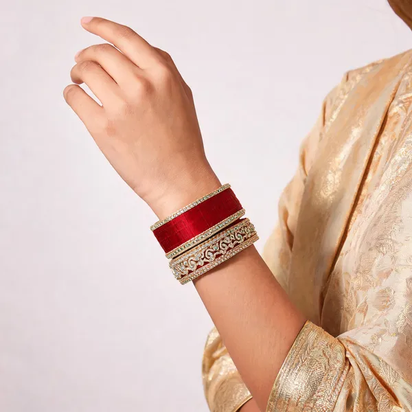 Red_Velvet_Gold_Stone_Studded_Bridal_Kada_Bangle_Set_For_Women