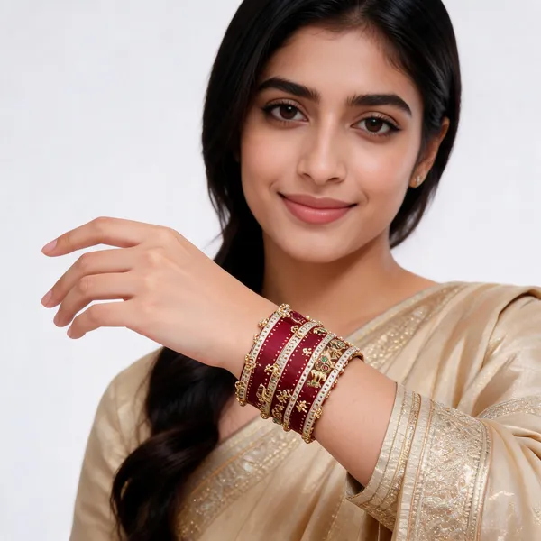 Maroon_Gold_Kundan_Elephant_Motif_Bridal_Kada_Bangle_Set_For_Women