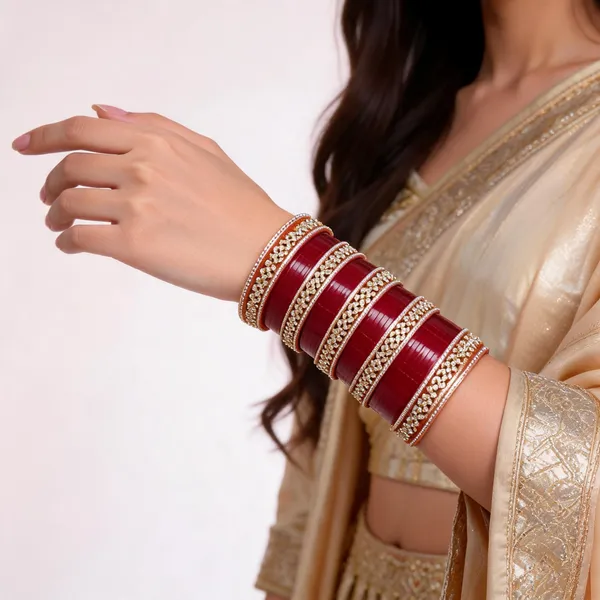 Red_Gold_Lacquer_Floral_Beaded_Bridal_Chuda_Bangle_Set_For_Women