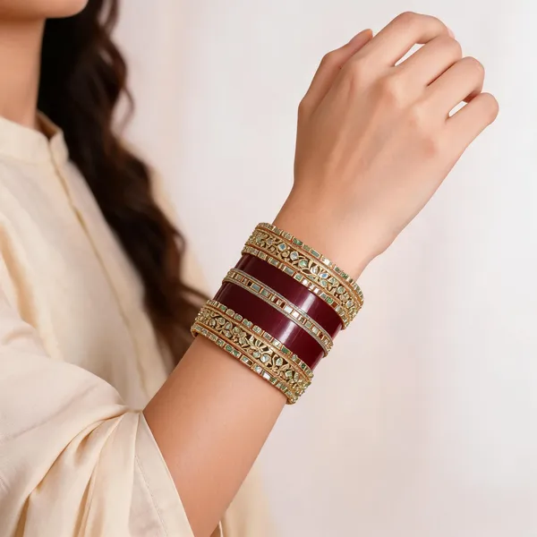 Maroon_Gold_Kundan_Mirror_Work_Lacquer_Bridal_Bangle_Set_For_Women